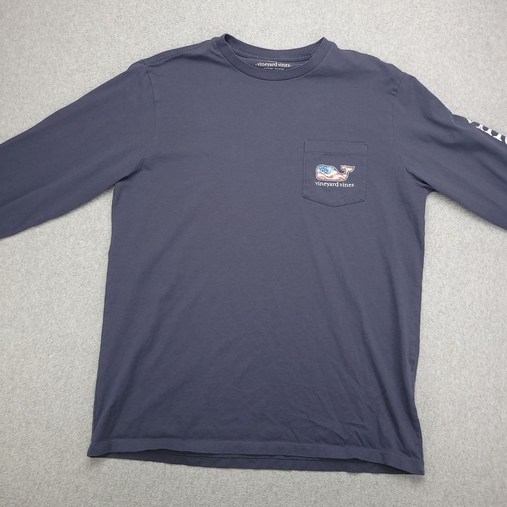 Vineyard Vines Long Sleeve Pocket‎ T Shirt Men's Medium Patriotic Whale Graphic - Picture 3 of 15